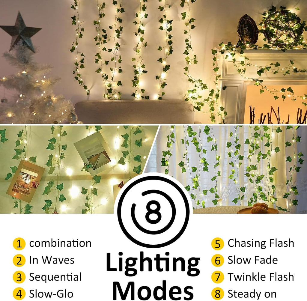 Skiennix Ivy String Lights - 33Ft 100 LED Battery Operated Fairy Lights with Remote | Warm White for Bedroom & Garden Decor
