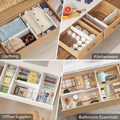 Lifewit 12 Pack 5" High Drawer Dividers 34-56cm/13.5-22" Adjustable Drawer Organizer for Clothes/Utensils, Expandable Drawer Separator in Dresser/Kitchen/Bedroom/Office Organization & Storage White