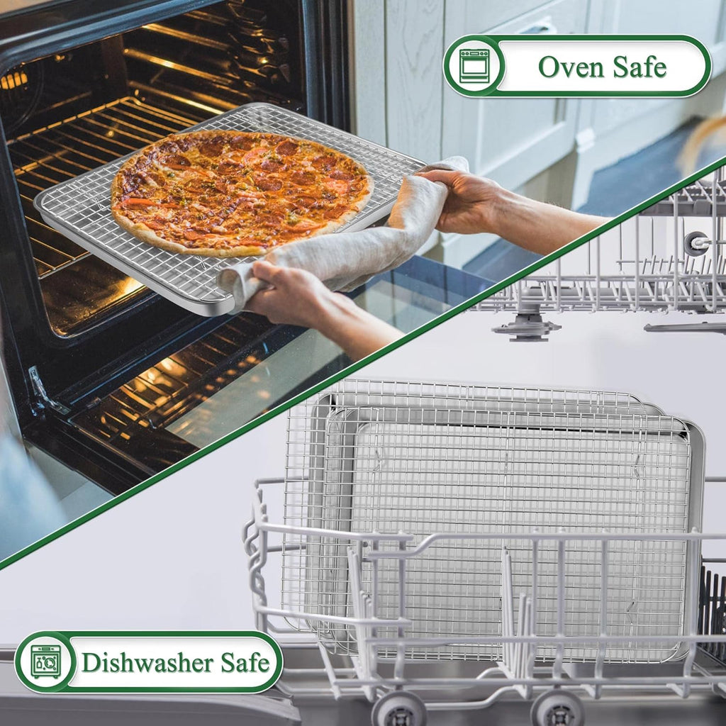 P&P CHEF 16-Inch Baking Sheet and Rack Set - Stainless Steel Cookie Sheets with Cooling Racks | Oven & Dishwasher Safe (4 Pcs)