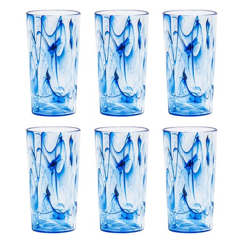 Abode Homewares Aegean 23 oz Durable Acrylic Jumbo Drinking Glasses, Shatter-Resistant and Dishwasher-Safe Indoor/Outdoor Drinkware, Ideal for Water, Iced Tea, Juice, and Cocktails - Blue - Set of 6