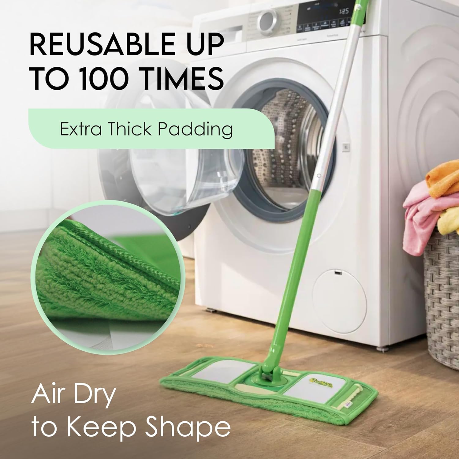 Turbo Reusable Mop Pads - Washable Microfiber Refills for Swiffer Sweeper - 12 Inch, 2 Pack