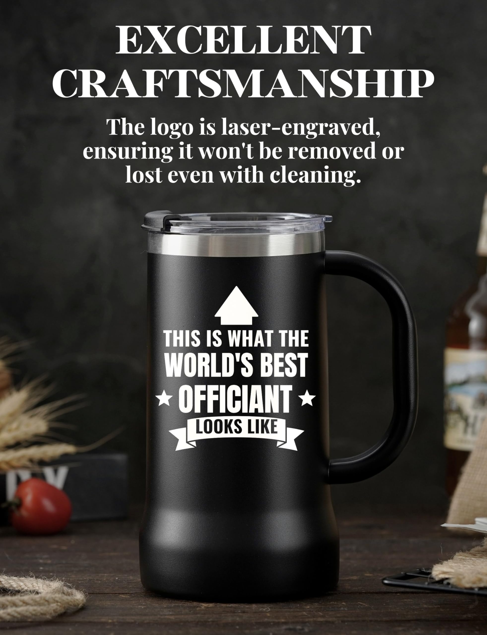 Onebttl Officiant Gifts from Bride and Groom, Stainless Steel Beer Stein Tumbler, 24oz Beer Mug with Lid for Wedding - World's Best Officiant