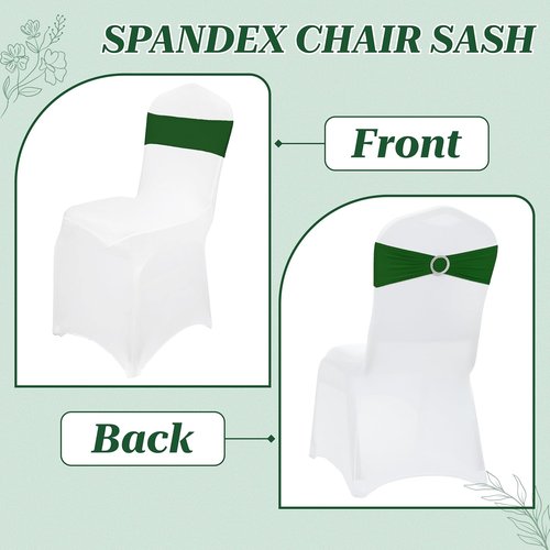 MDS Spandex Chair Sashes - Premium Stretch Covers with Buckle Slider for Weddings & Events | Green, Pack of 100