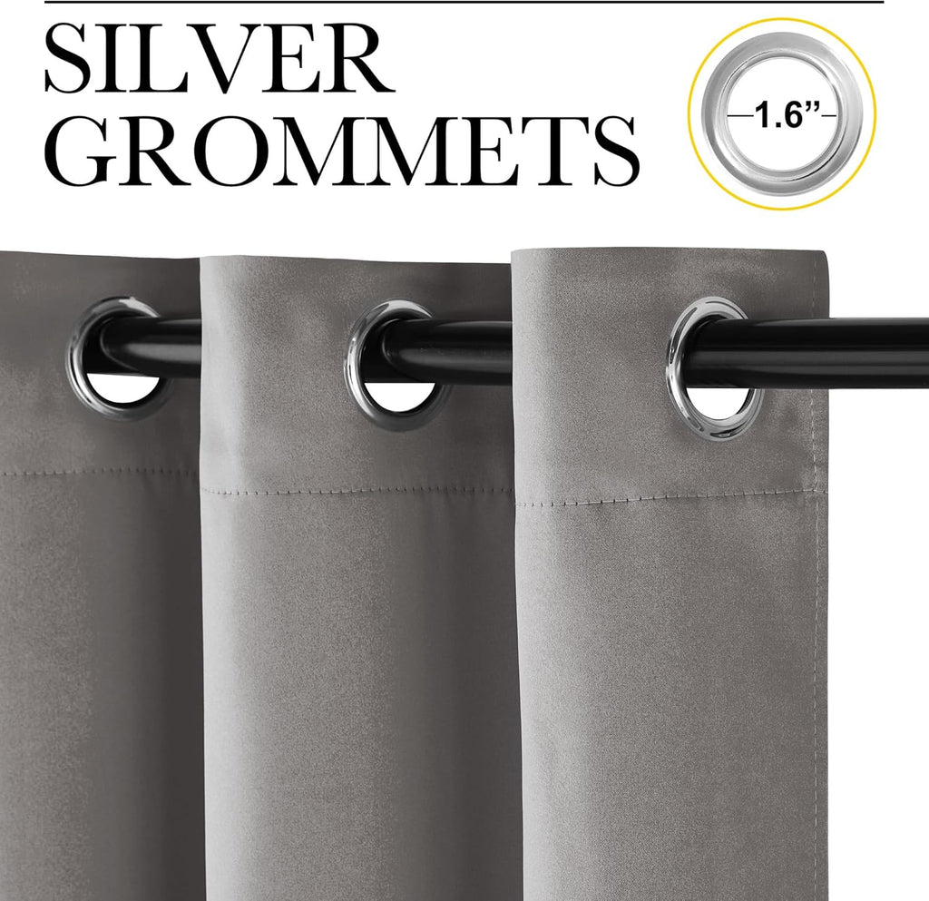 NICETOWN Room Darkening Cafe Curtains - Chrome Gray Grommet Blackout Drapes, 42" x 63", 2 Panels
