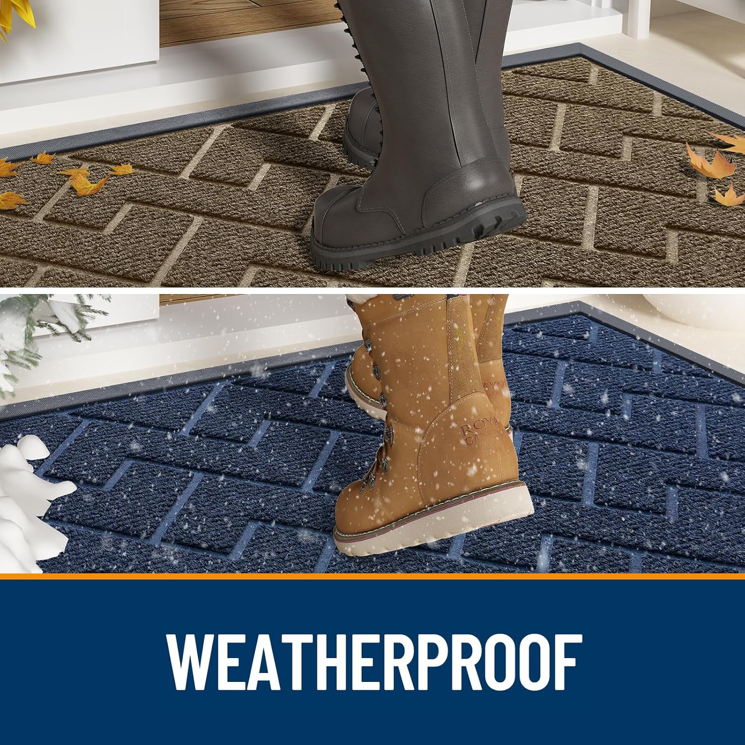 OLANLY Waterproof Front Door Mat - All-Season Indoor/Outdoor Doormat, Low Profile, Easy Clean | Herringbone Brick (Grey, 47x17)
