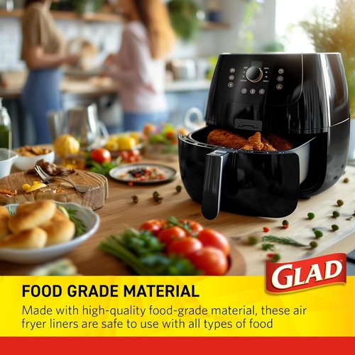 Glad Air Fryer Liners - Nonstick & Heat Resistant, 9" Rounded Square Shape - 100 Count, Food Grade Material