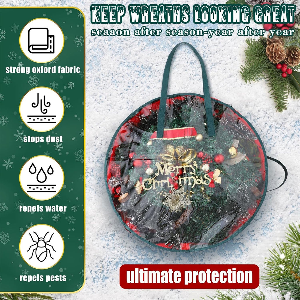 Shappy Wreath Storage Bag - 8 Pcs Clear Box with Window & Handle for Holiday Decor | Red