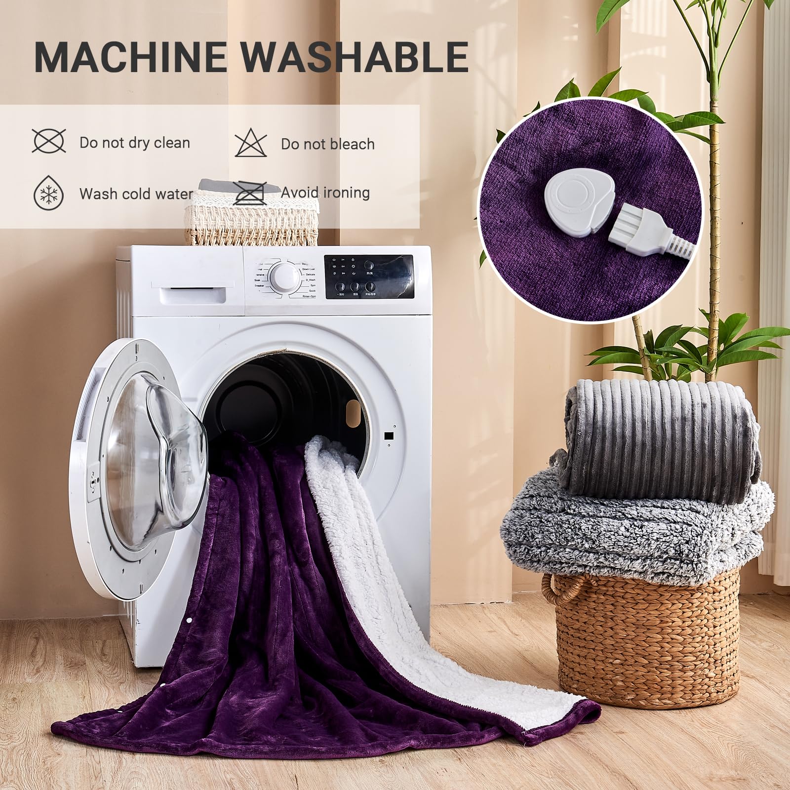 Electric Blanket Heated Throw, Soft Flannel Heating Blanket with 8 Hours Auto Off 10 Fast Heating Levels Machine Washable Sherpa Heated Blanket with Overheating Protection