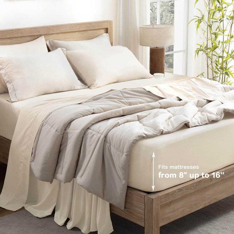 Andency King Size Sheets Set, 100% Viscose Derived from Bamboo, Cooling Summer King Sheets, Deep Pocket Up to 16", Silky Soft Bed Sheets, Hotel Breathable Bedding Sheets & Pillowcases, Beige