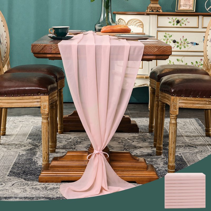 BETRIC 10Ft Chiffon Table Runner 29x122 Inches Charming Wedding Runner Sheer Bridal Shower Decorations, Birthday Party Decor-10 Pack,Blushing Pink