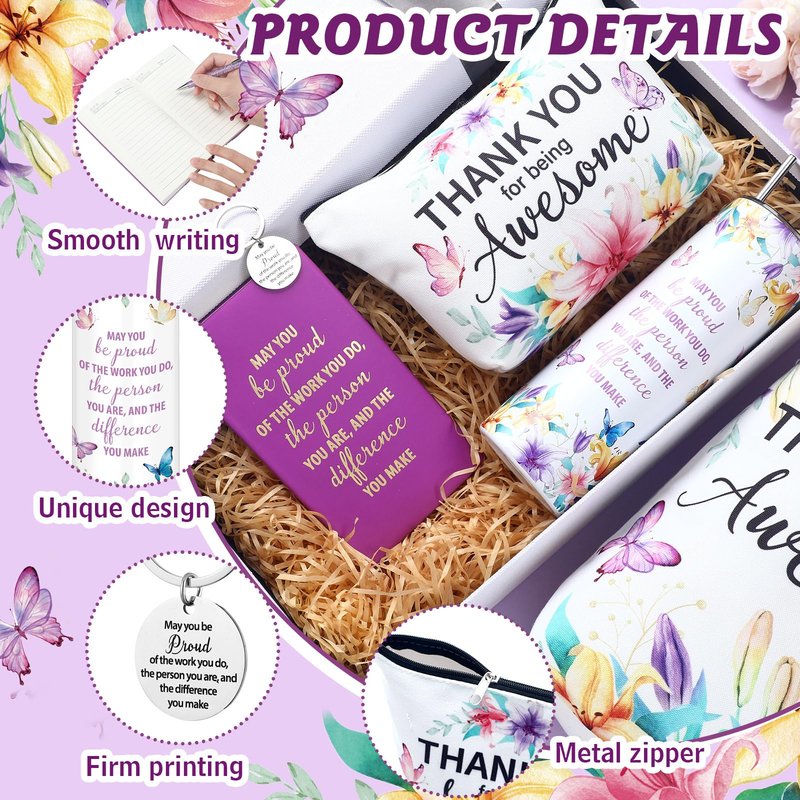 Patelai 6 Pcs Employee Appreciation Gifts Set for Women, Thank You Gift for Teacher Social Work Administrative Professional Coworker Staff Nurse, Inspirational Cup Bag Pen Journal Keychain, Butterfly