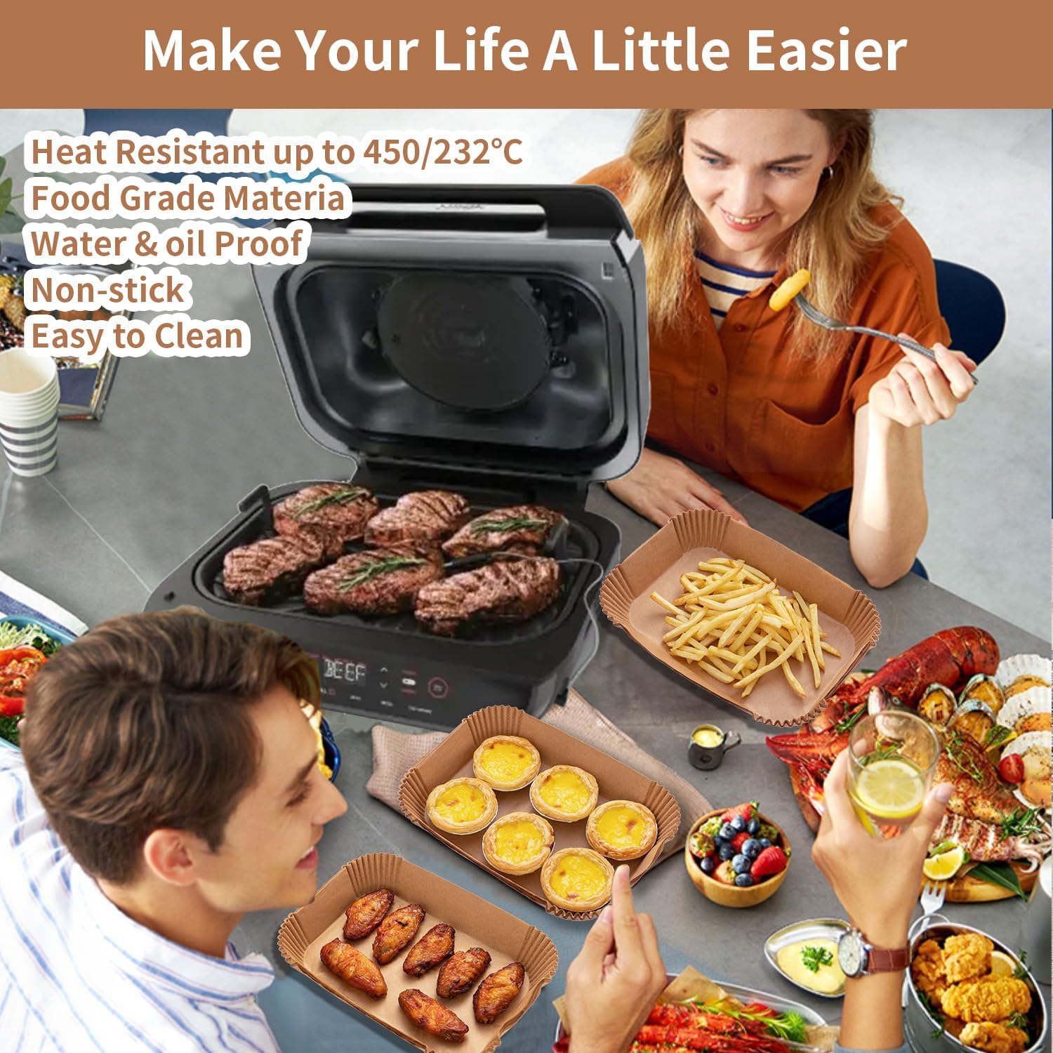 Ninja | Air Fryer Liners - 120 Pcs Disposable Parchment Paper for Foodi Smart XL & FG551 Grill