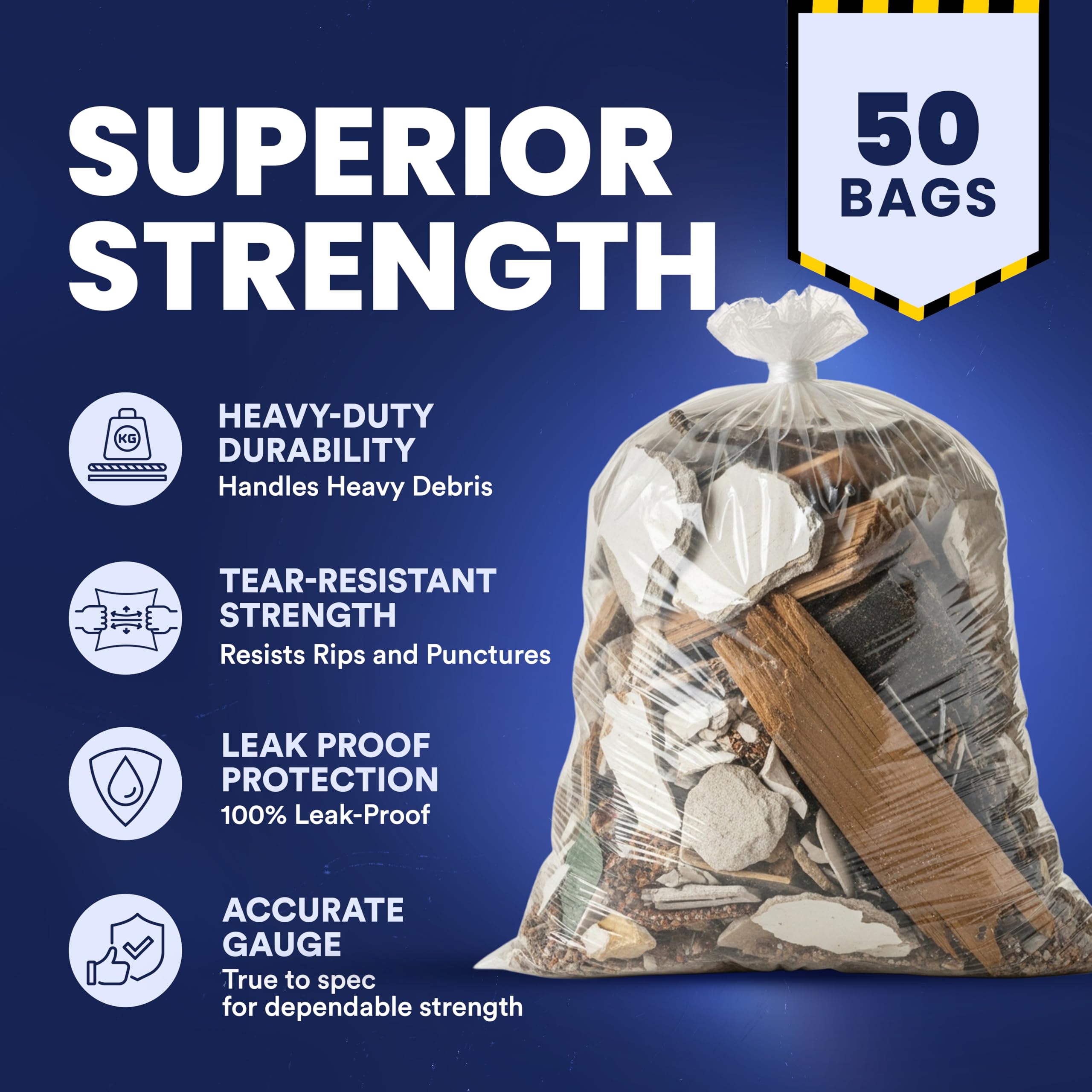 Plasticplace 42 Gallon Contractor Trash Bags │ 4.0 Mil │Clear Heavy Duty Garbage Bags │ 33" x 48" (50 Case)