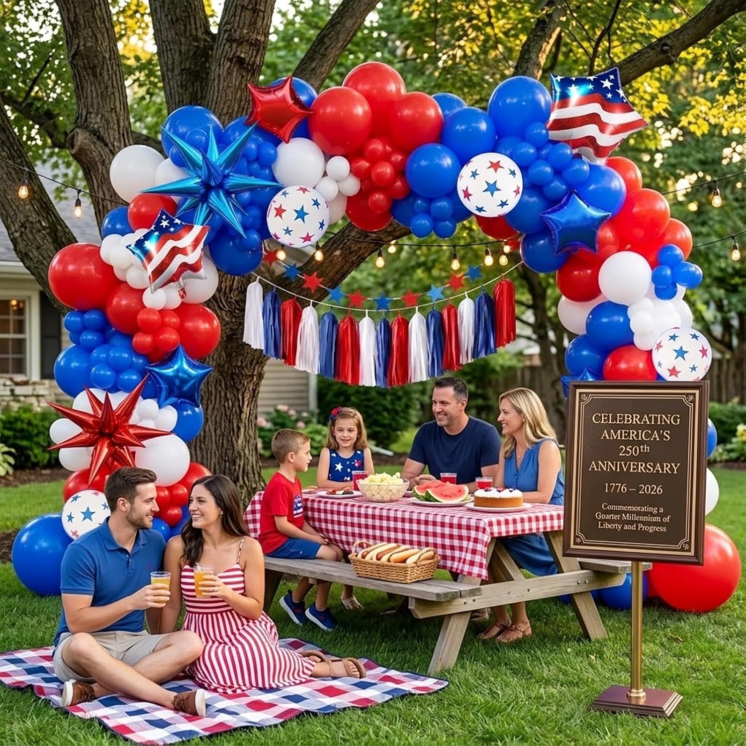 Patriotic Balloon Garland Arch Kit - Red, White & Blue Star Print & Flag Foil Balloons for 4th of July Decor