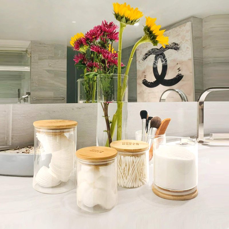 Urban Green Glass Jars with Airtight Lids, Airtight Glass Canisters set, Large Food Storage Containers with Wood Lids, 2 Pack of 100oz， Dry Food Pantry Jars, Flour Containers