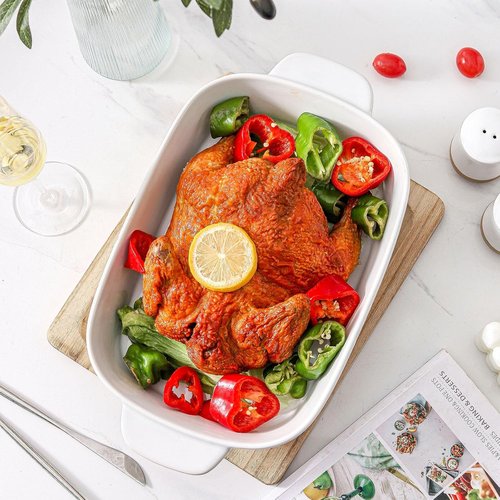 Hasense Ceramic Baking Dish - Non-Stick 11.8x8.7 Lasagna Pan with Handle | 3.4 Qt White Bakeware