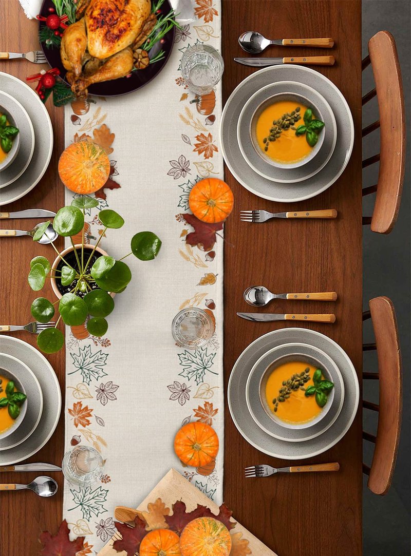 Fall Table Runners 108 Inches Long Pumpkin Pine Cones Maple Leaf Autumn Leaves Thanksgiving Runners for Dining Tables Dinner Runner Kitchen Party Table Decoration