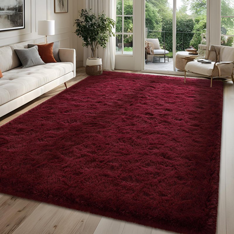 FALARK Fluffy Burgundy Red 6x9 Area Rugs for Living Room, Extra Large Dark Red Rug for Bedroom Decor, Big Shaggy Floor Carpet, Soft Plush Thick Non Slip Rectangle Carpets for Home Decor