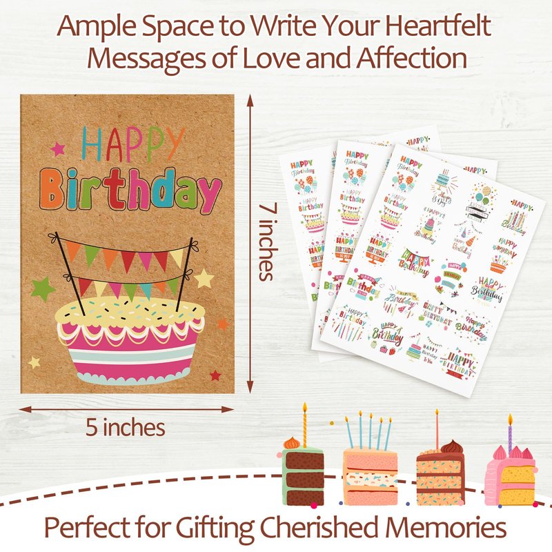 Lemosae 200 Set Unique Happy Birthday Card Bulk with Envelope and Sticker Blank Greeting Card Large 5 x 7 Inch Suitable for Office Kids Women Men, 20 Styles(Retro Style)