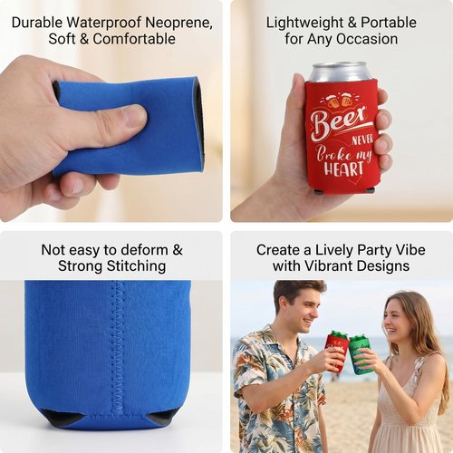 Insulated Neoprene Can Cooler Sleeves for Drink, Collapsible Beverages Drink Holders with Quotes for Soda Cans, Bbqs, Party Favors(40 Pcs,4.9 x 3.7 Inch)
