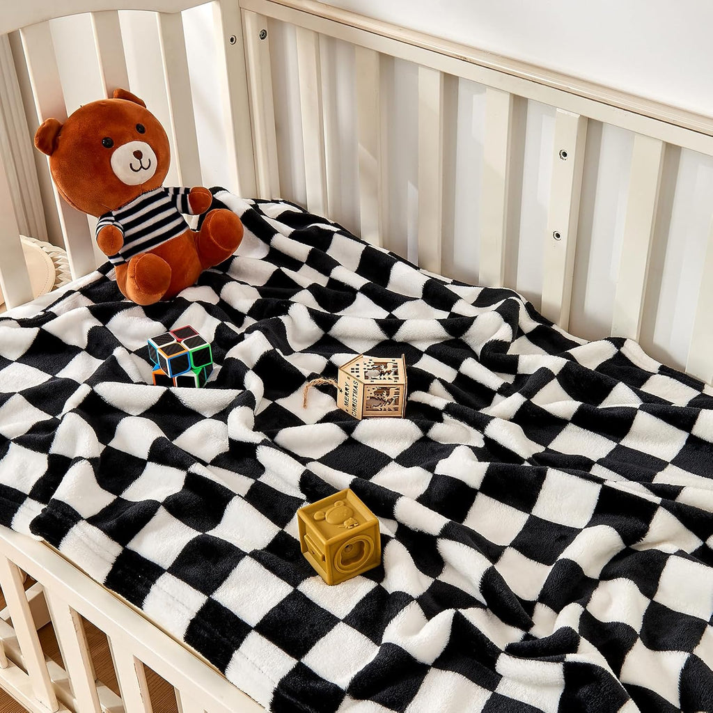 Yurhap Checkered Baby Blanket - Ultra Soft Fleece for Boys & Girls | Cozy 30''x40'' Infant Blanket in Black