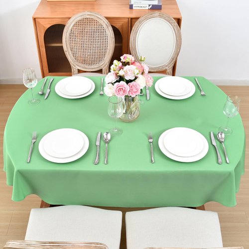 Oval Tablecloth 60 x 84 Inch Washable Polyester Table Cloth Solid Sage Green Heavy Duty Fabric Table Cover Daily Use for Dining Home Kitchen Party Wedding