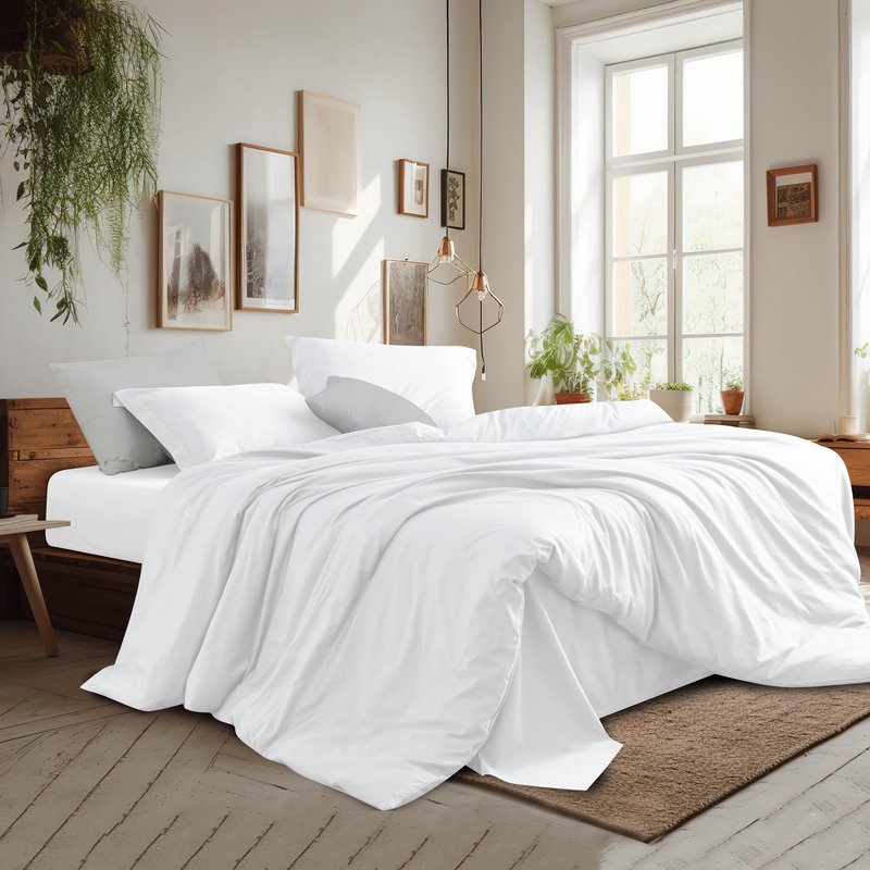 Shunjie.Home 100% Cotton Duvet Cover Set Full Size - 400 Thread Count Sateen Egyptian Cotton Duvet Cover, Easy Change Soft Durable Breathable Bedding, Hidden Button Closure & Corner Ties - White