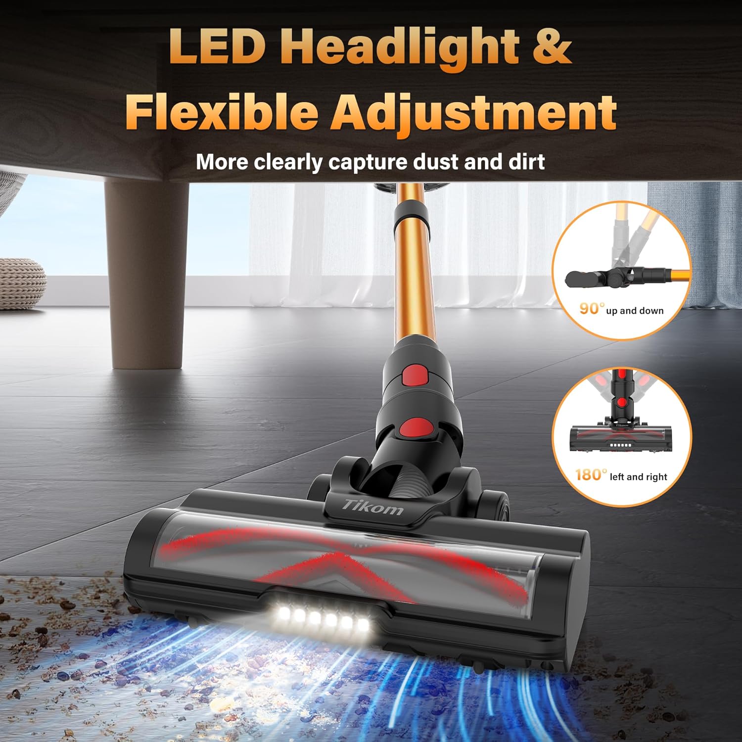 Tikom V500 Cordless Vacuum Cleaner - 40000Pa Powerful Suction, LED Touch Screen, Lightweight Design for Pet Hair & Hard Floors