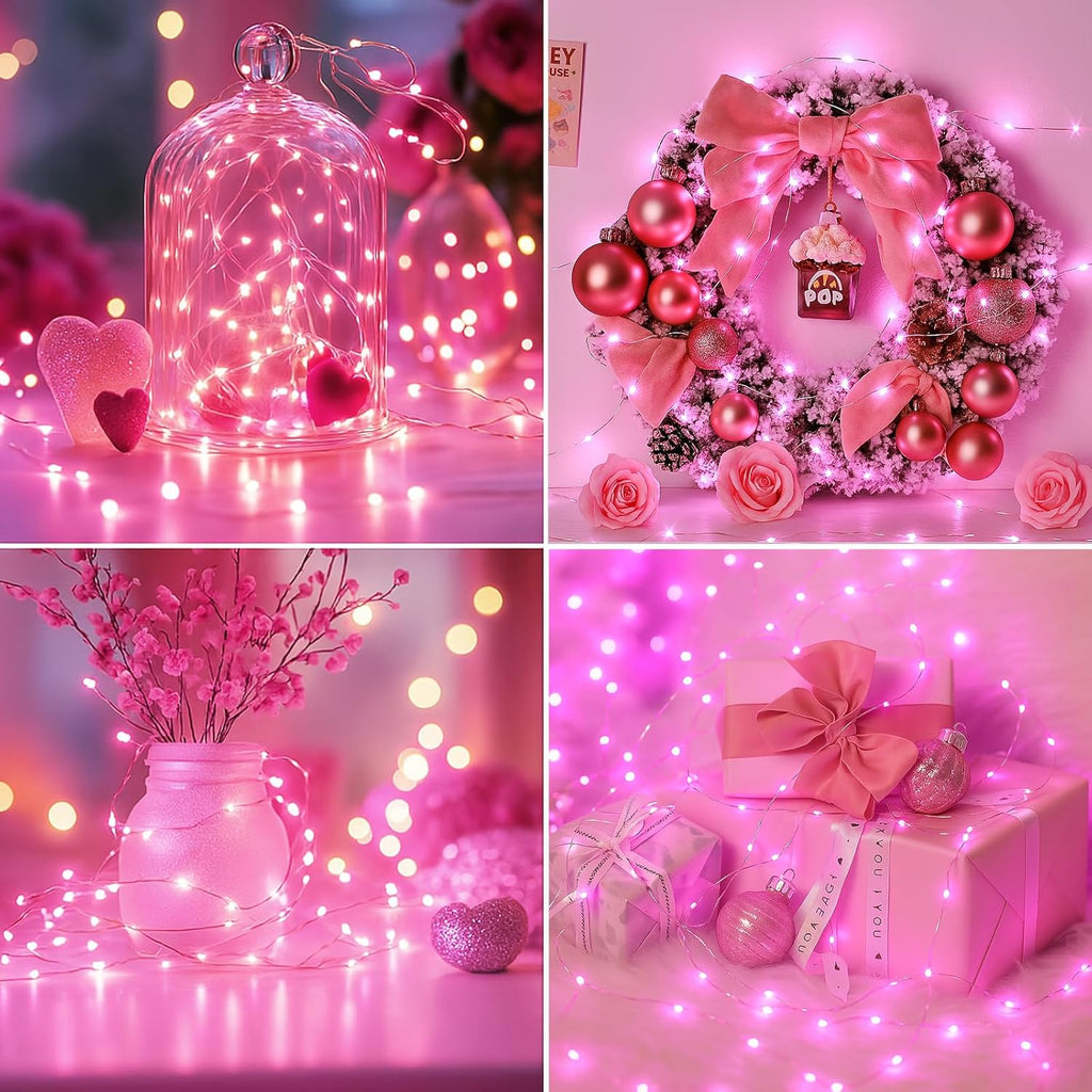 Skiennix 20 Pack Fairy Lights - 7ft Battery Operated LED Twinkle Lights, Waterproof Mini String Lights for DIY Party & Wedding Decor - Pink