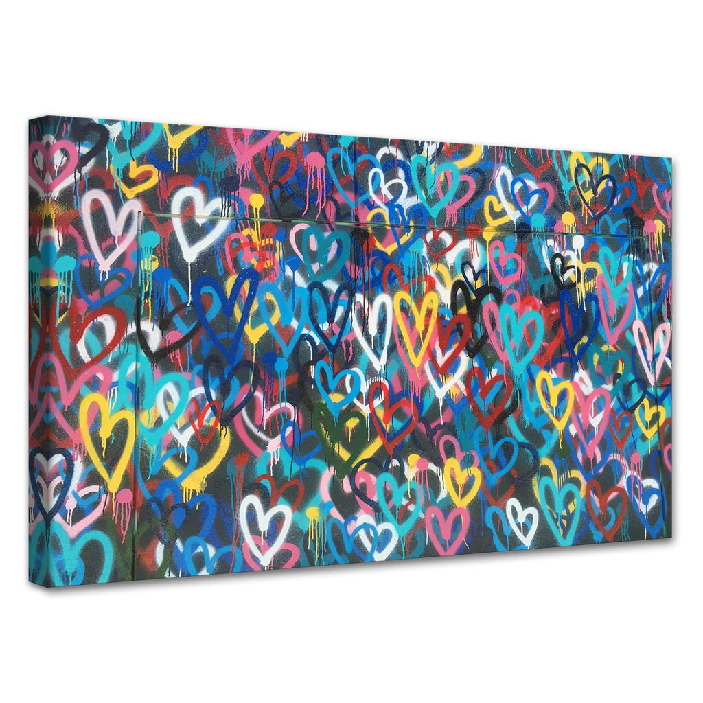 MAMAGO Banksy Hearts Graffiti Canvas Art Colorful Canvas Print Poster Banksy Street Pop Art Romantic Love Atmosphere Couple Bedroom Valentines Day Gifts Framed Easy to Hang-28 x 44 inch