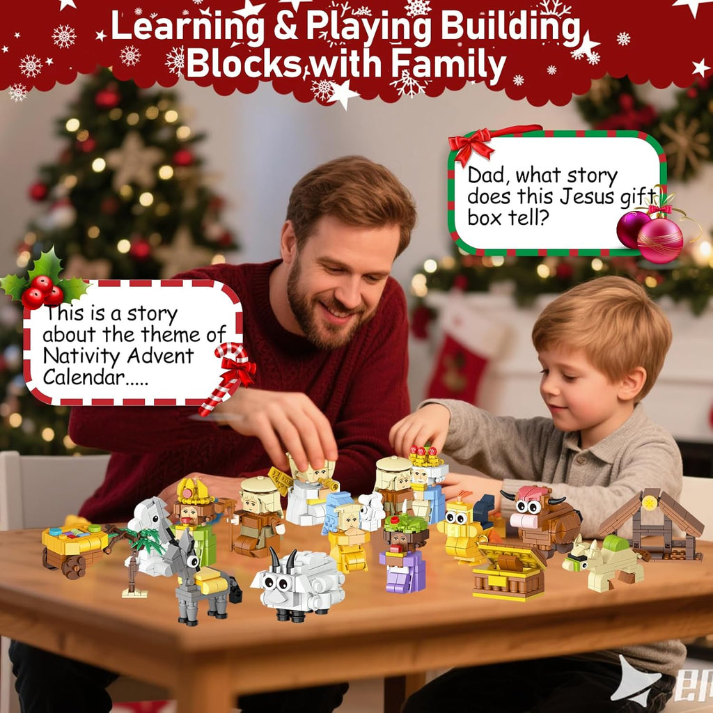 Nativity Building Blocks Advent Calendar 2025 - 24-Day Christmas Countdown STEM Toy for All Ages