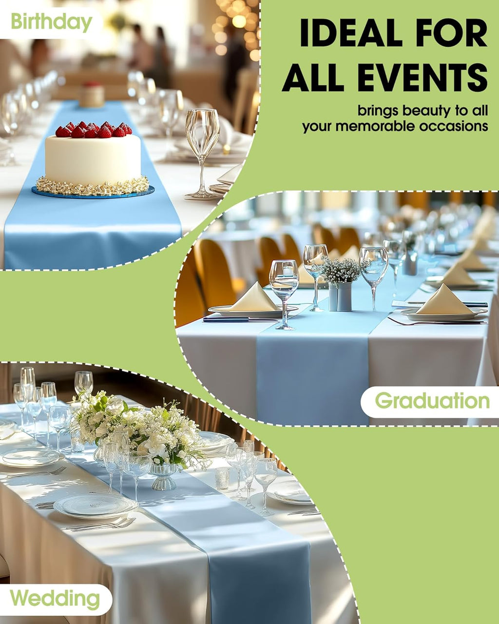 Pureegg Light Blue Plastic Table Runners - 10 Pack, 14'' x 108'', Water-Resistant & Disposable for Weddings, Parties, and Home Decor