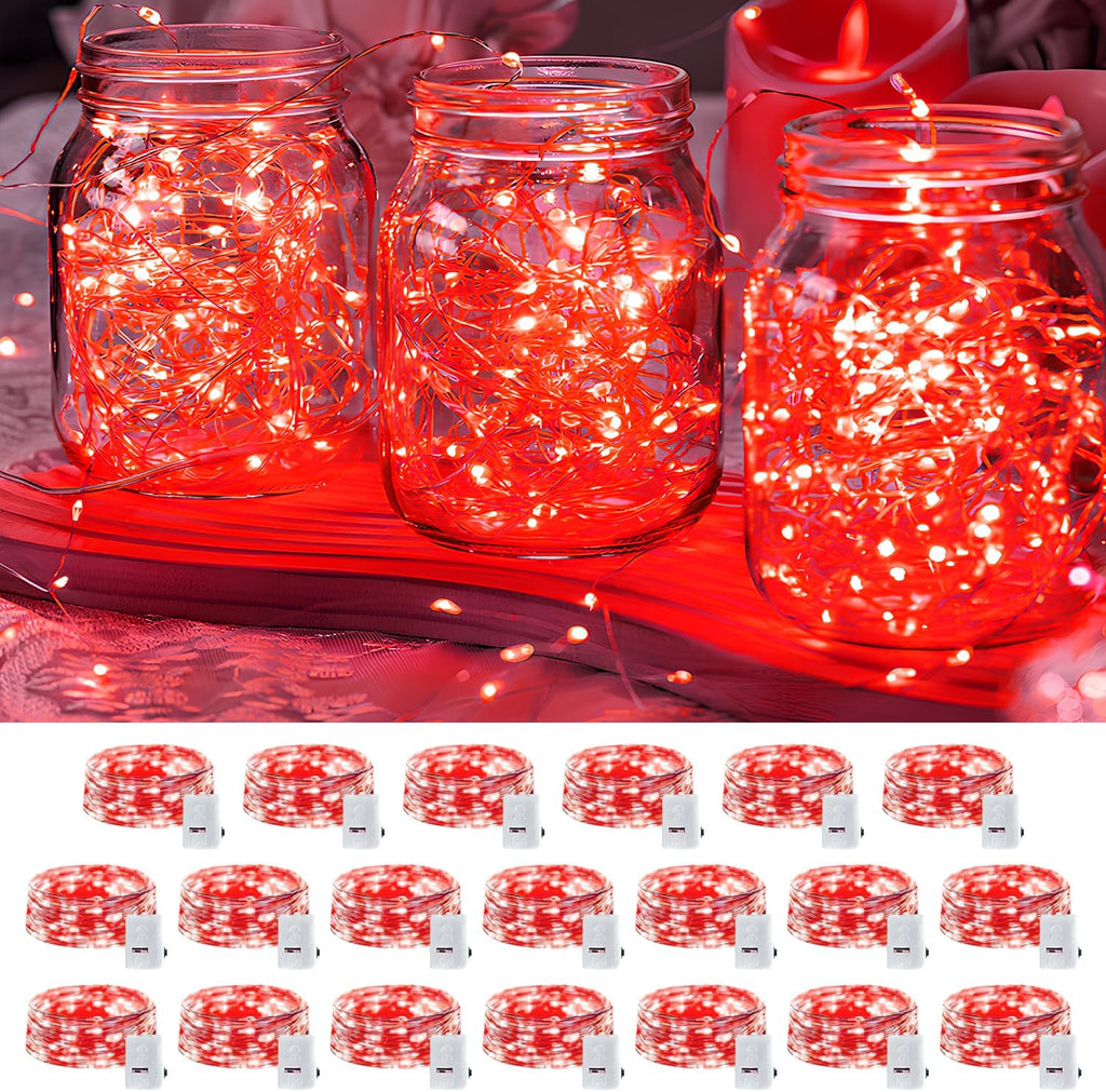 Skiennix 20 Pack LED Fairy Lights - Waterproof Mini Twinkle String Lights for Weddings & Parties - 7FT, Red