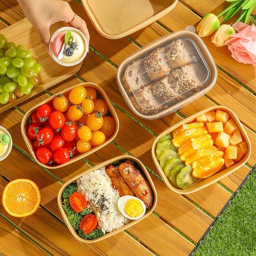 DI QIU REN 50-Pack 25oz Paper Bowls - Disposable Food Containers with Lids & Forks for Meal Prep
