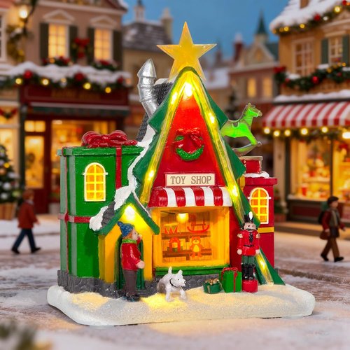 LED Lighted Musical Village House - 7.1” Triangular Christmas Decoration for Holiday Home Decor