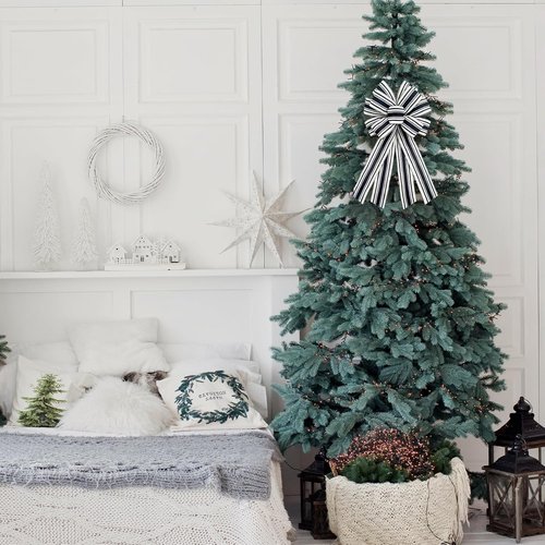 Christmas Black Burlap Wreath Bow - 20 x 11 Inches | Stylish Black & White Stripes for Home Decor