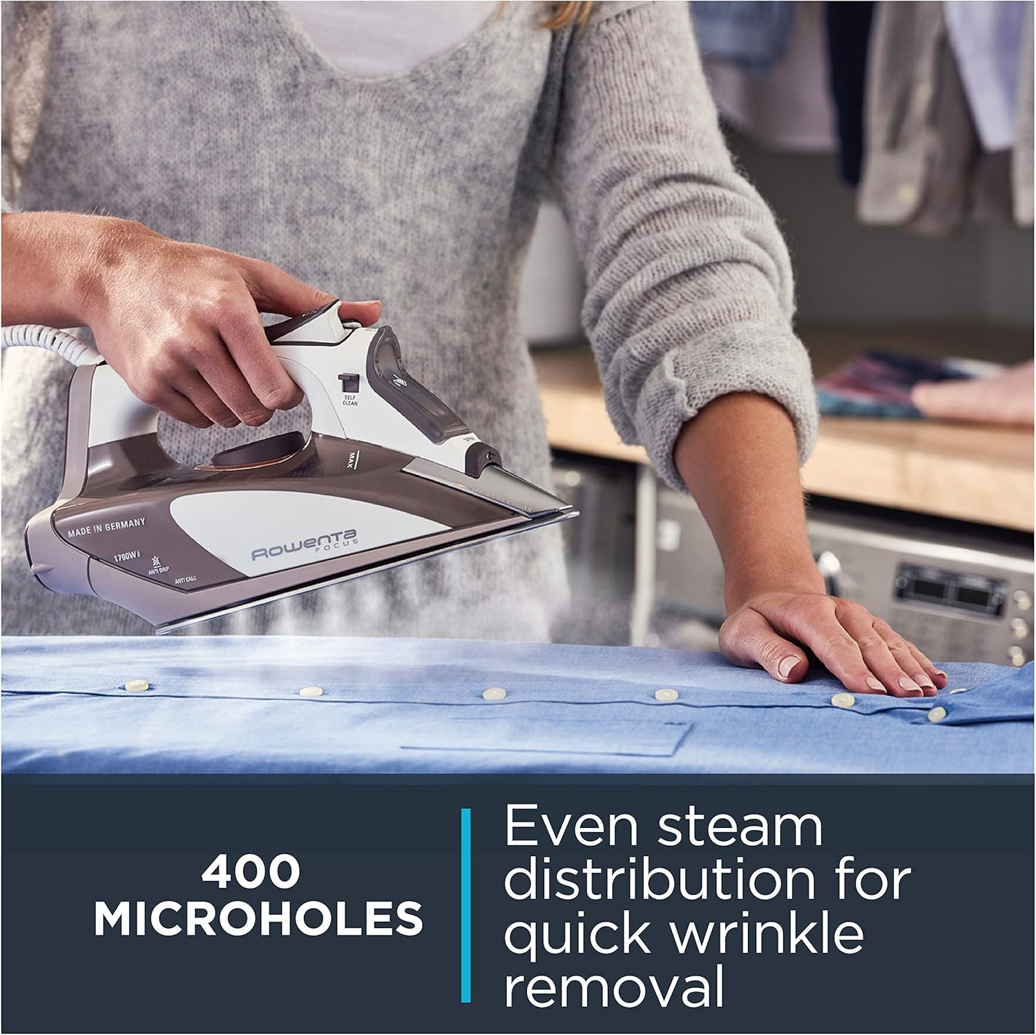Rowenta Steam Iron - Micro Steam Stainless Steel Soleplate with 400 Holes | 1700 Watts, Portable for All Fabrics