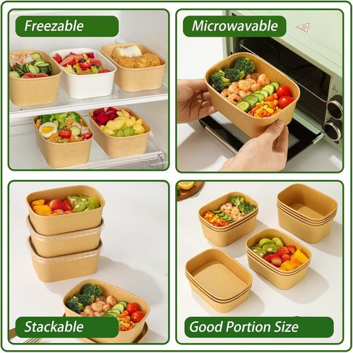 DI QIU REN 50-Pack 25oz Paper Bowls - Disposable Food Containers with Lids & Forks for Meal Prep