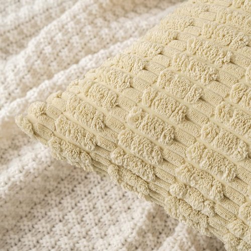 MIULEE Corduroy Throw Pillow Covers - Soft Boho Striped Design | 16x16 Inch Beige for Modern Home Decor