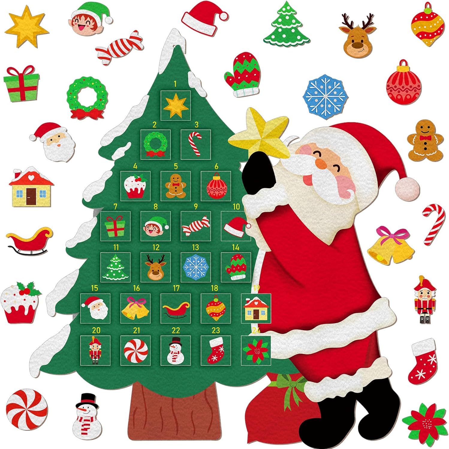 Watersay Christmas Tree Advent Calendar - Reusable Felt Countdown with 24 Pockets for Kids | Holiday Wall Decor