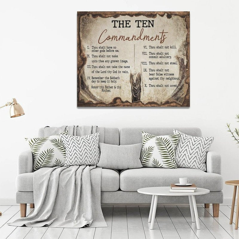 The Ten Commandments Wall Art 10 Commandments Christian Bible Verse Religion Scripture Pictures Wall Decor Canvas Painting Prints Artwork Framed for Church Living Room Bedroom Office 24"x20"