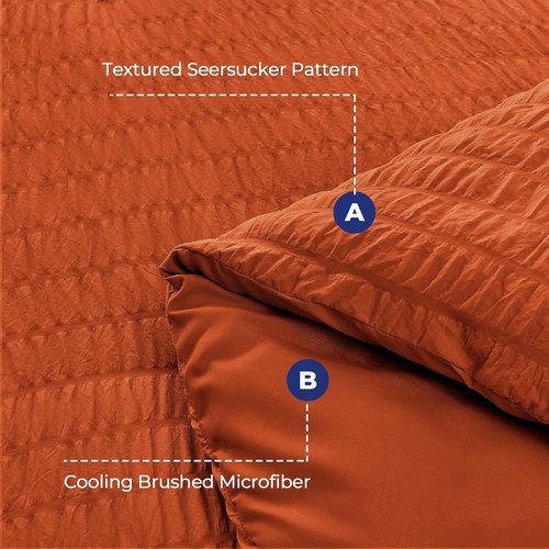 HYMOKEGE Comforter Set - Burnt Orange Seersucker Luxury Bedding | 7-Piece All-Season Full Size Set