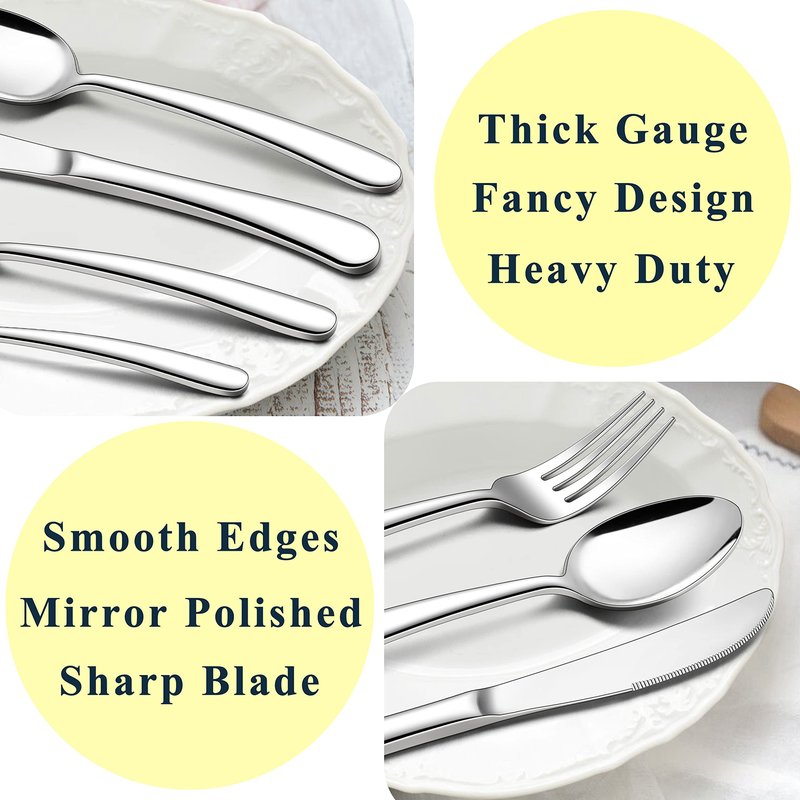 Herogo Heavy Duty Stainless Steel Silverware Set, 40-Piece Fancy Flatware Cutlery Set for 8, Modern Tableware for Home Restaurant Wedding, Heavy Eating Utensils, Mirror Polished, Dishwasher Safe