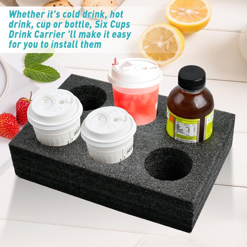 Akamino 2Pcs Takeout Cup Holders Foam, 6 Cups Foam Takeout Coffee Carrier Trays to Go Drink Holder for Delivery Hot and Cold Beverages, Milk Tea (Black, 31x20CM)