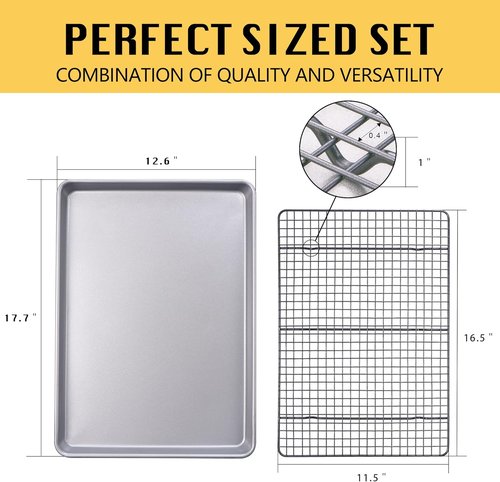 HONGBAKE Nonstick Baking Sheet with Rack - 13'' x 18'' Commercial Half Cookie Pan & Cooling Rack
