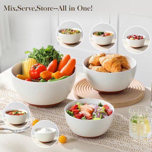 MALACASA Ceramic Mixing Bowls Set of 3 - Large Nesting Bowls for Cooking & Baking | Oven & Dishwasher Safe, 46/80/140 Oz