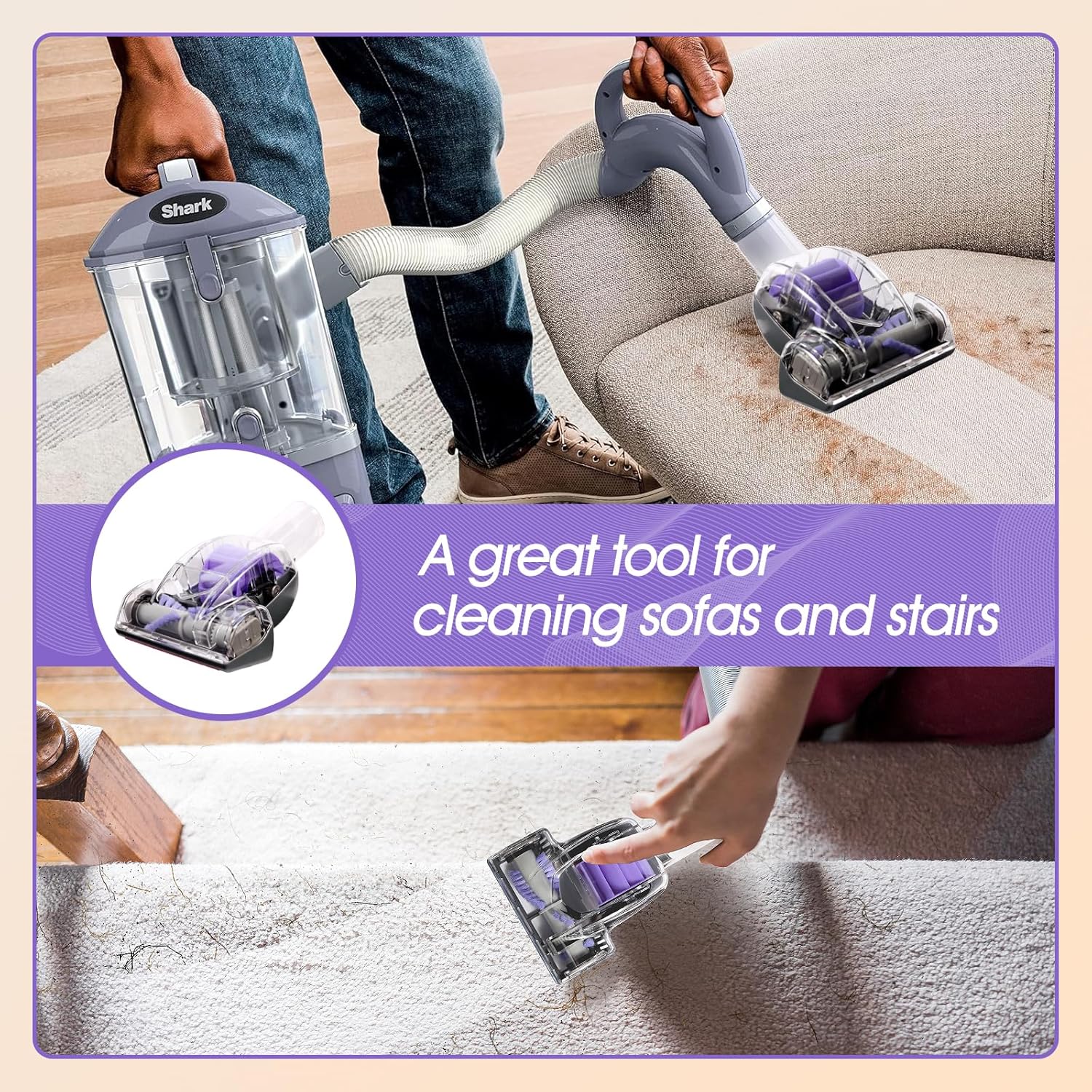 Shark Pet Hair Power Brush Tool - Upgraded Attachment for Navigator Lift-Away Vacuums | Purple