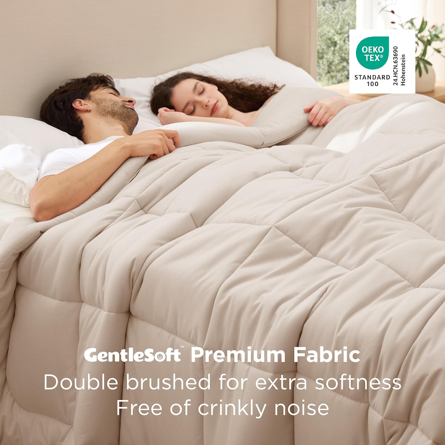 Bedsure Comforter Duvet Insert - Quilted Down Alternative Bedding, Cal King Size, All Season, Beige | 130x120 Inches