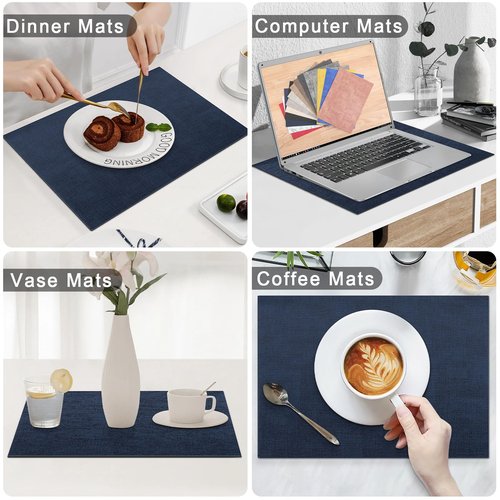 Homaxy Faux Leather Heat Resistant Placemats for Dining Table Set of 8, Waterproof Wipeable Washable PU Table Mats, Easy to Clean Anti-Slip Place Mats, 11.8" x 17", Navy Blue