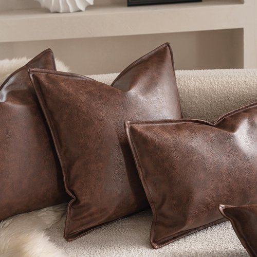 Neelvin Faux Leather Decorative Throw Pillow Covers Modern Solid 18x18 inch Set of 2 Pillowcase Cushion Case for Bed Sofa Couch